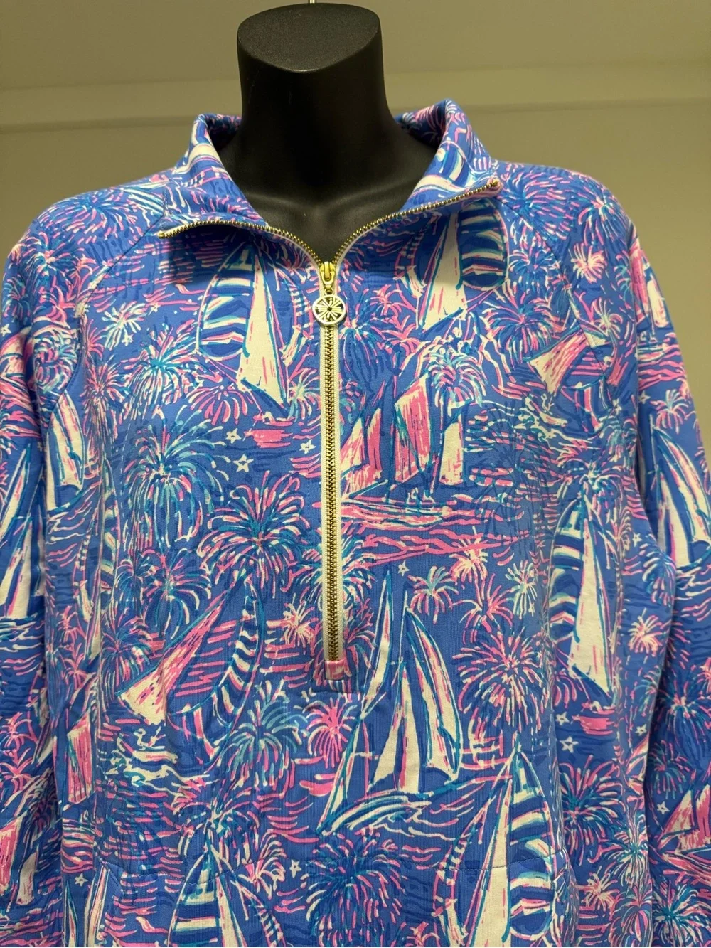Lilly Pulitzer Skipper Popover It’s a Sailabration Women’s Large Boca blue